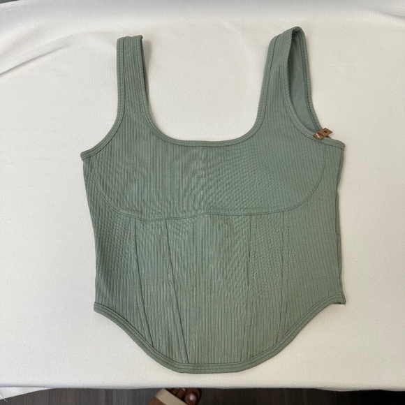 NWT PINK Teal Green Crinched Corset cropped top size Medium - Picture 1 of 7